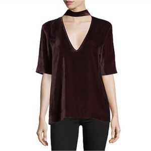 Theory Wine Red Luxe Velvet Collar Blouse